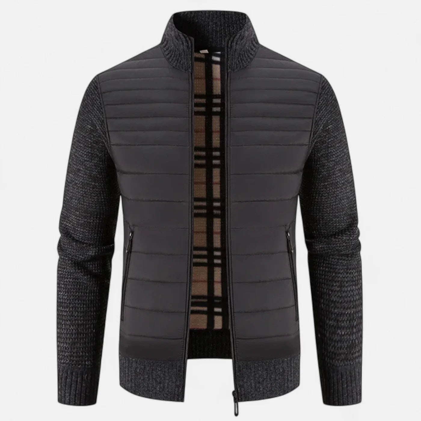 Veste bimatière pour homme à col montant