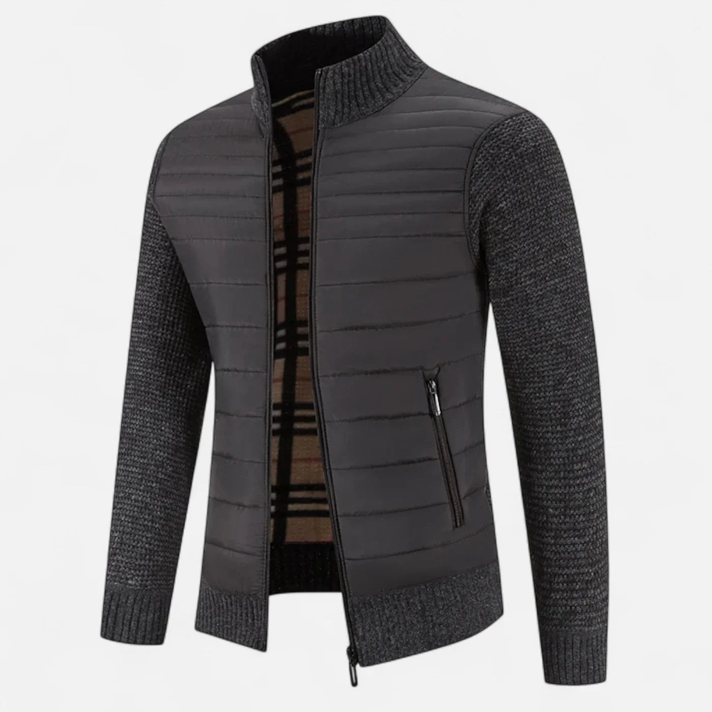 Veste bimatière pour homme à col montant