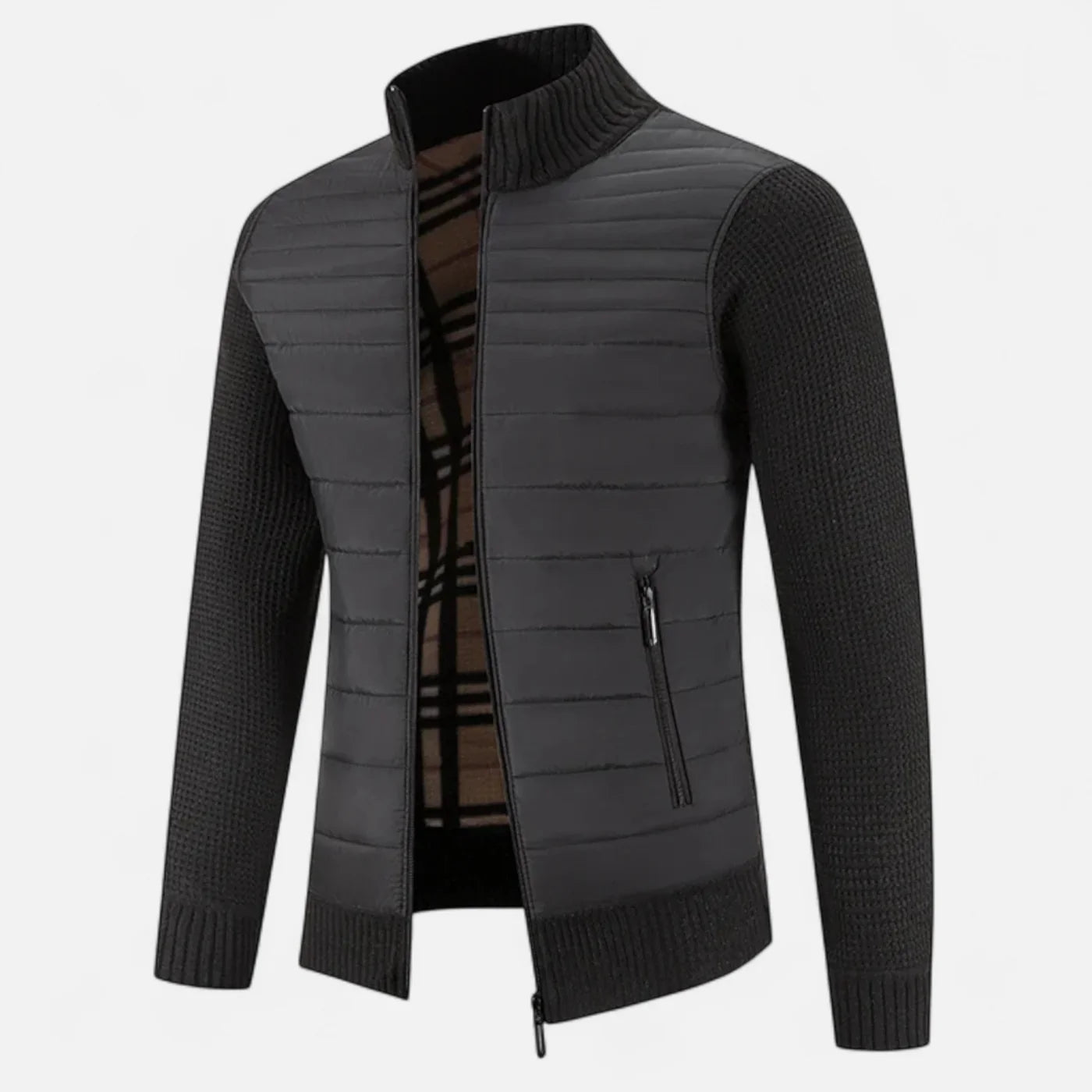 Veste bimatière pour homme à col montant