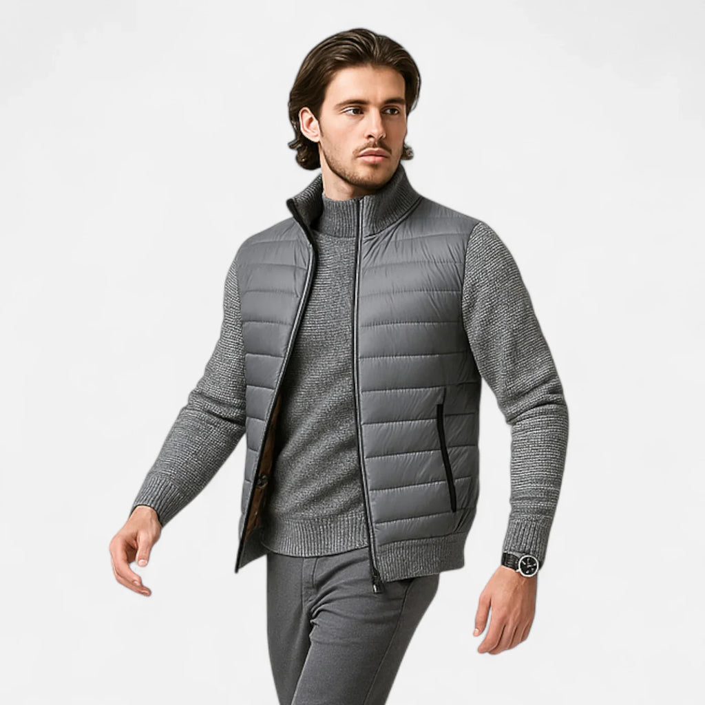 Veste bimatière pour homme à col montant